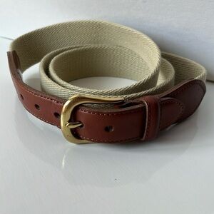 Coach Linen and Leather Belt Beige Brown Men's 3880 Size 42 Brass Buckle